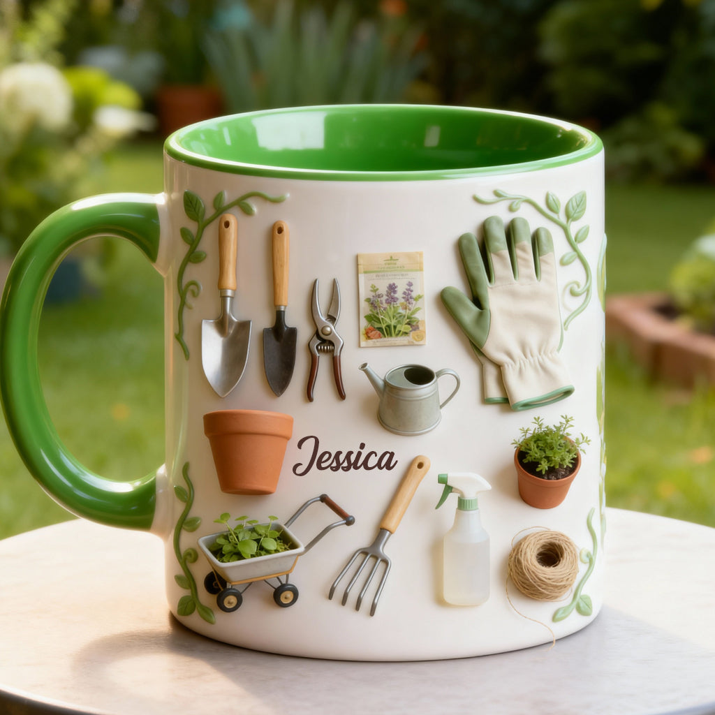 J'adore le jardinage - Mug et sous-verre personnalisés sur le thème du jardinage