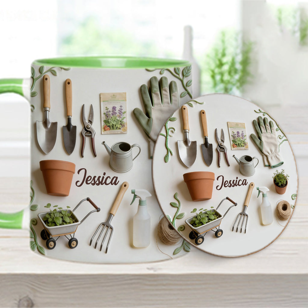 J'adore le jardinage - Mug et sous-verre personnalisés sur le thème du jardinage