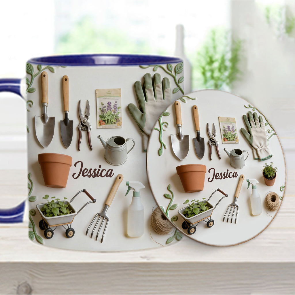 J'adore le jardinage - Mug et sous-verre personnalisés sur le thème du jardinage