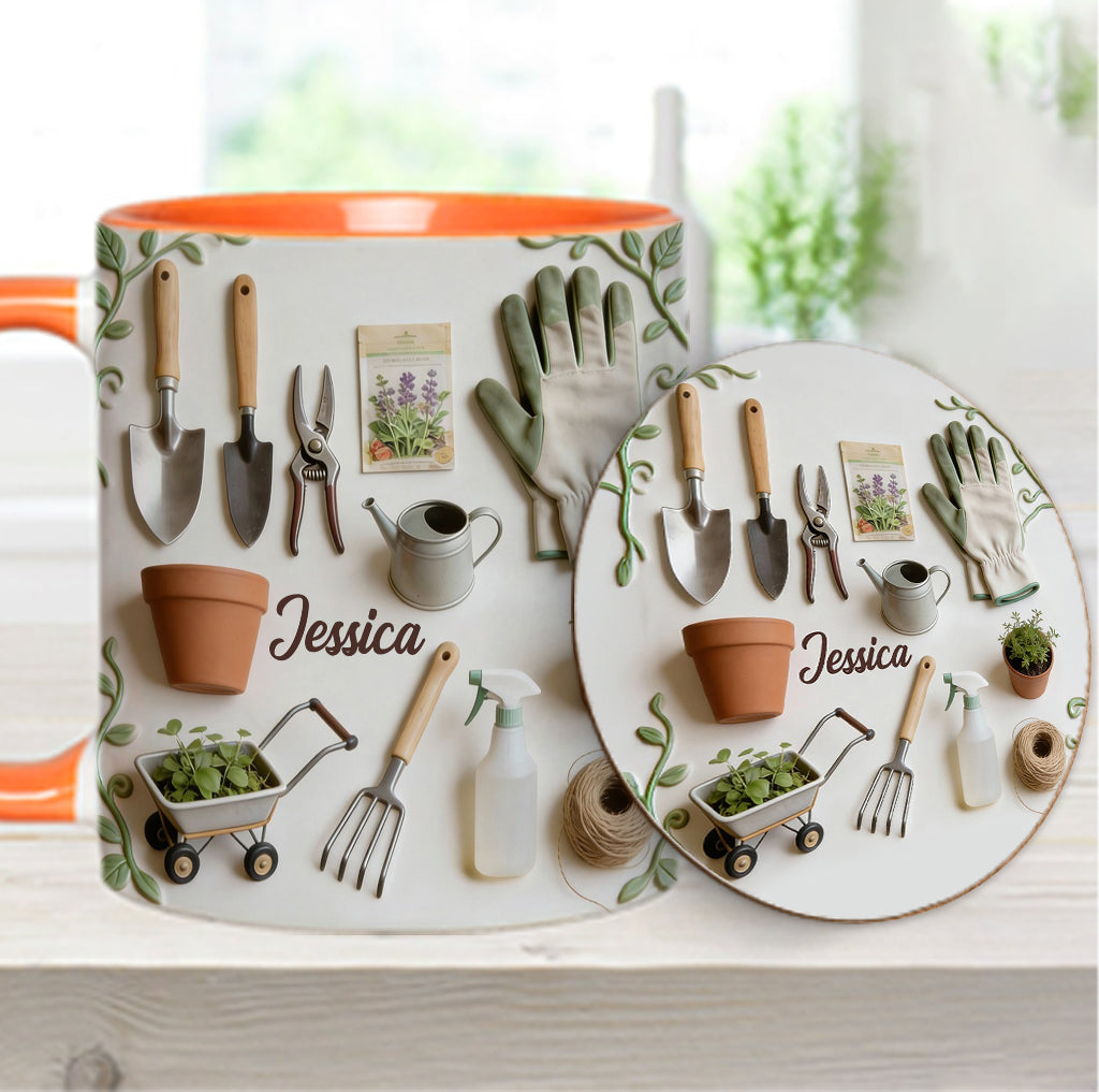 J'adore le jardinage - Mug et sous-verre personnalisés sur le thème du jardinage