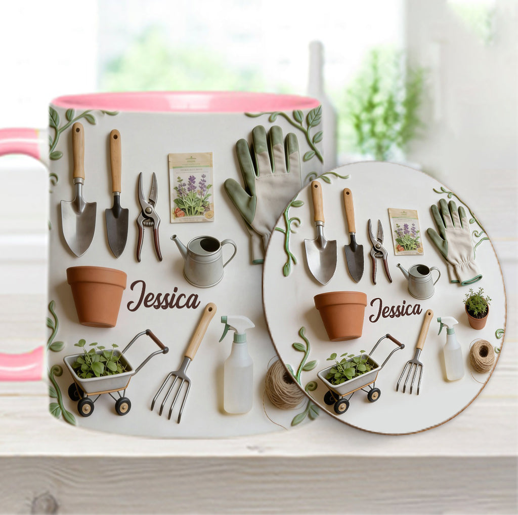 J'adore le jardinage - Mug et sous-verre personnalisés sur le thème du jardinage