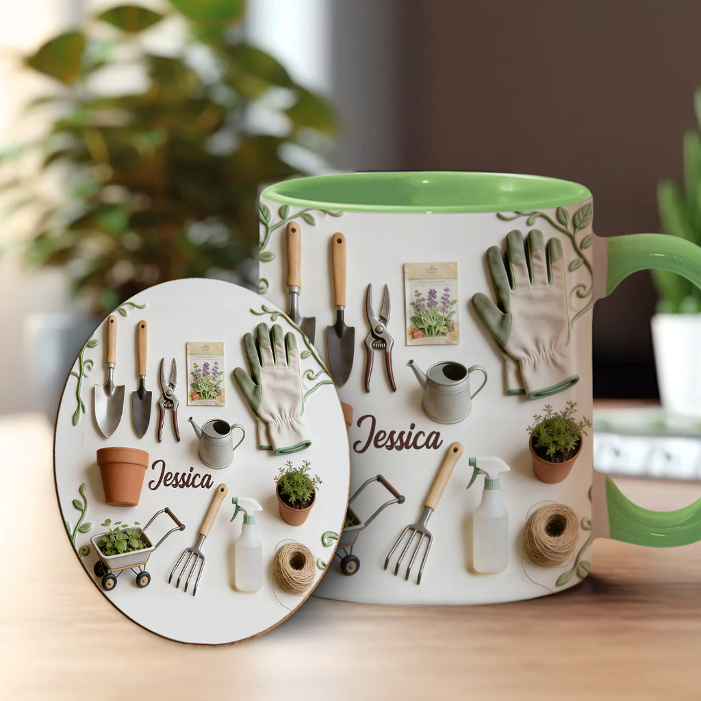 J'adore le jardinage - Mug et sous-verre personnalisés sur le thème du jardinage