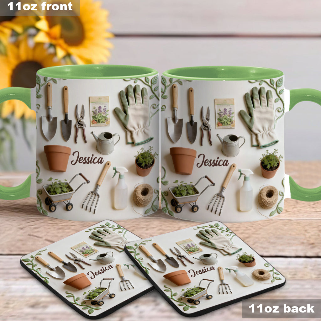 J'adore le jardinage - Mug et sous-verre personnalisés sur le thème du jardinage
