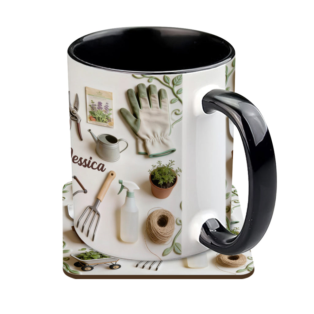 J'adore le jardinage - Mug et sous-verre personnalisés sur le thème du jardinage