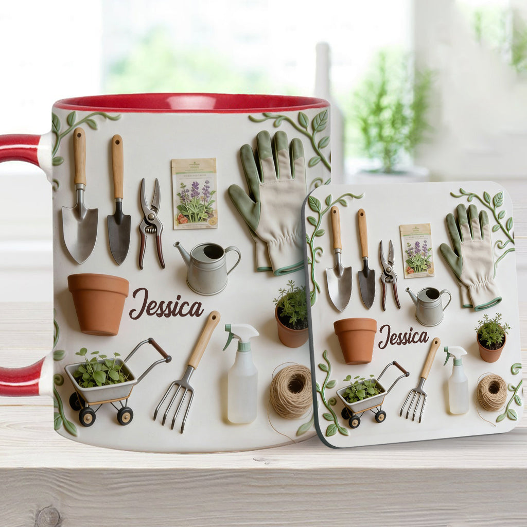 J'adore le jardinage - Mug et sous-verre personnalisés sur le thème du jardinage