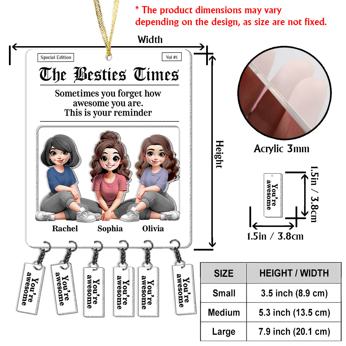 Dépliant à languettes détachables - Ornement personnalisé pour meilleure amie avec breloque