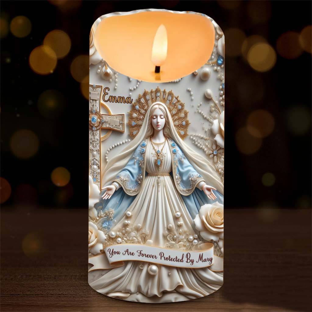 You Are Forever Protected By Mary - Personalized Christian Flameless Candle