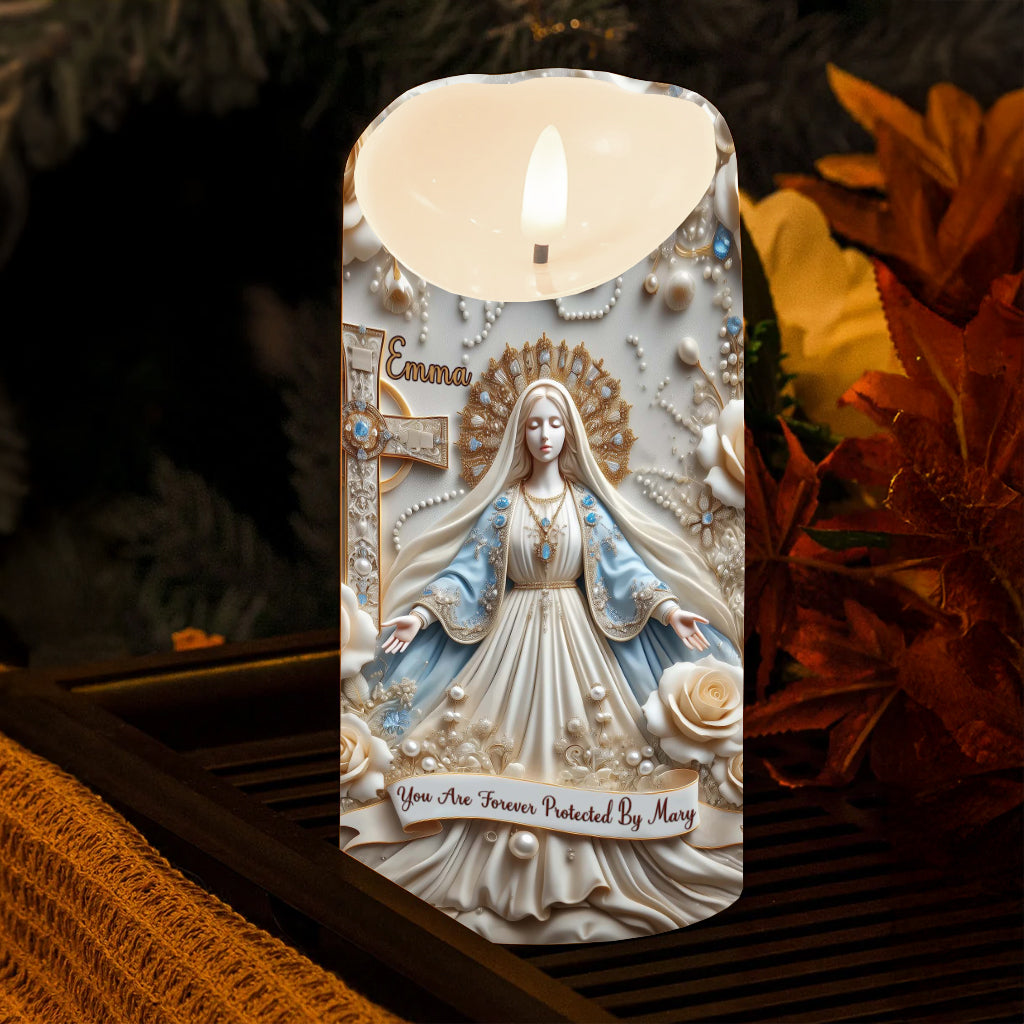 You Are Forever Protected By Mary - Personalized Christian Flameless Candle