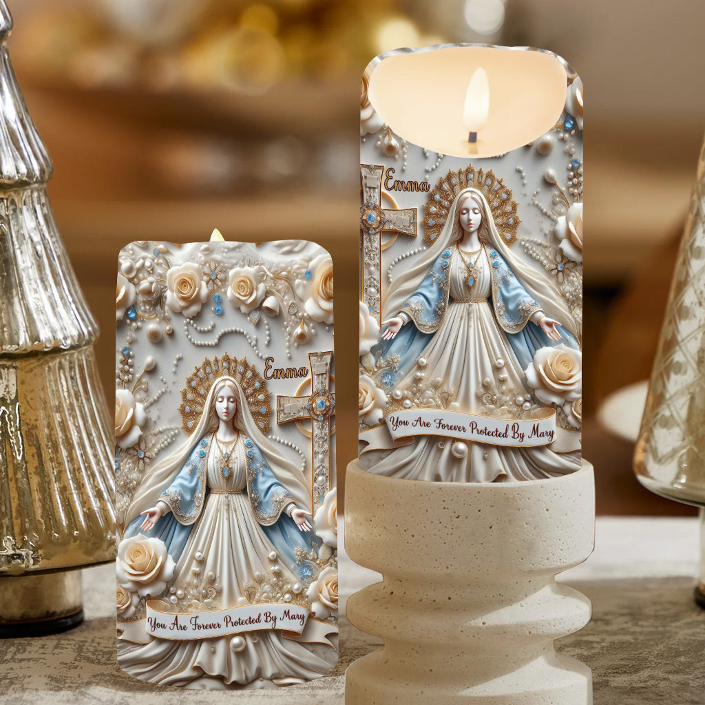 You Are Forever Protected By Mary - Personalized Christian Flameless Candle