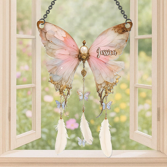 Magnifique papillon vintage - Ornement papillon personnalisé à suspendre à la fenêtre, attrape-soleil 