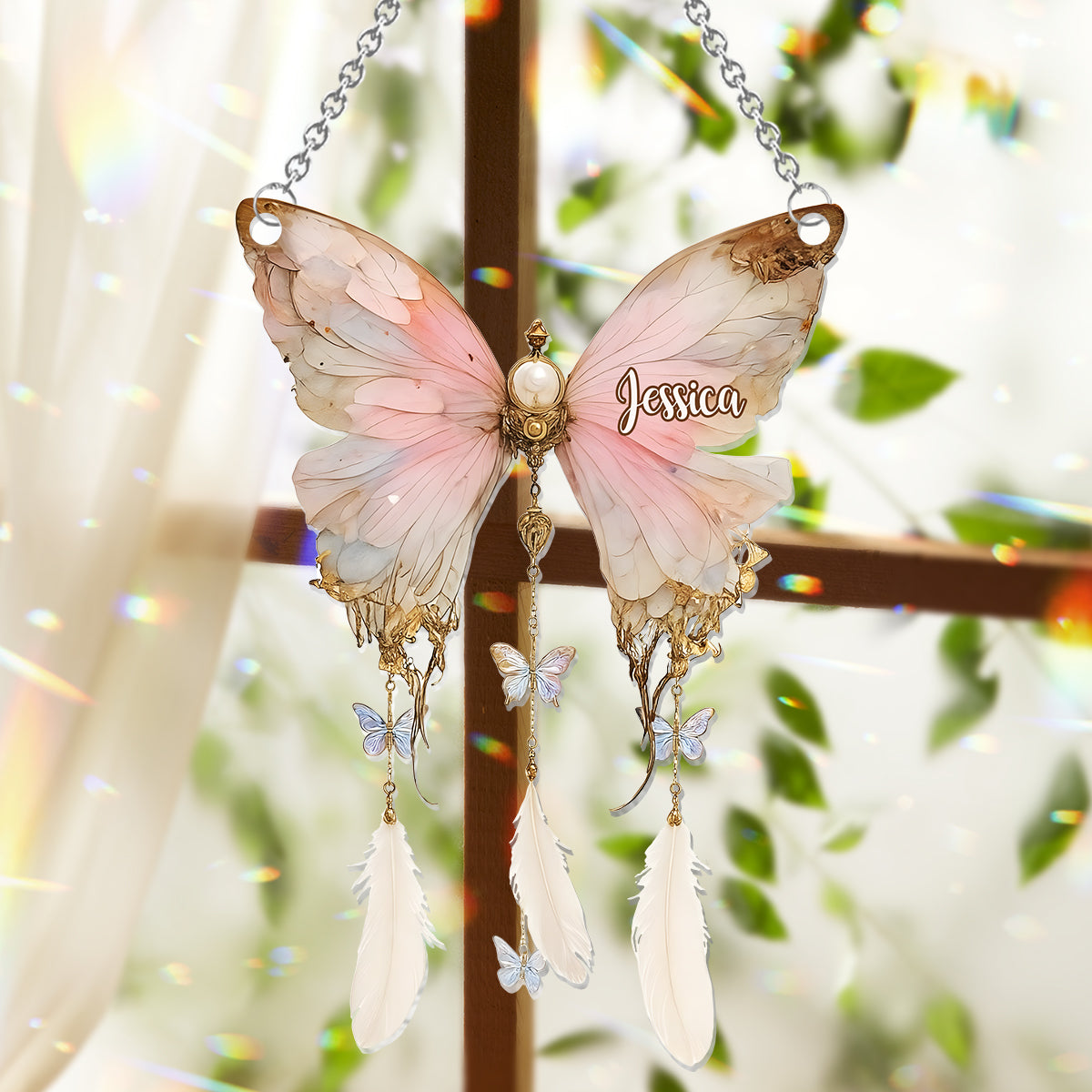 Magnifique papillon vintage - Ornement papillon personnalisé à suspendre à la fenêtre, attrape-soleil 