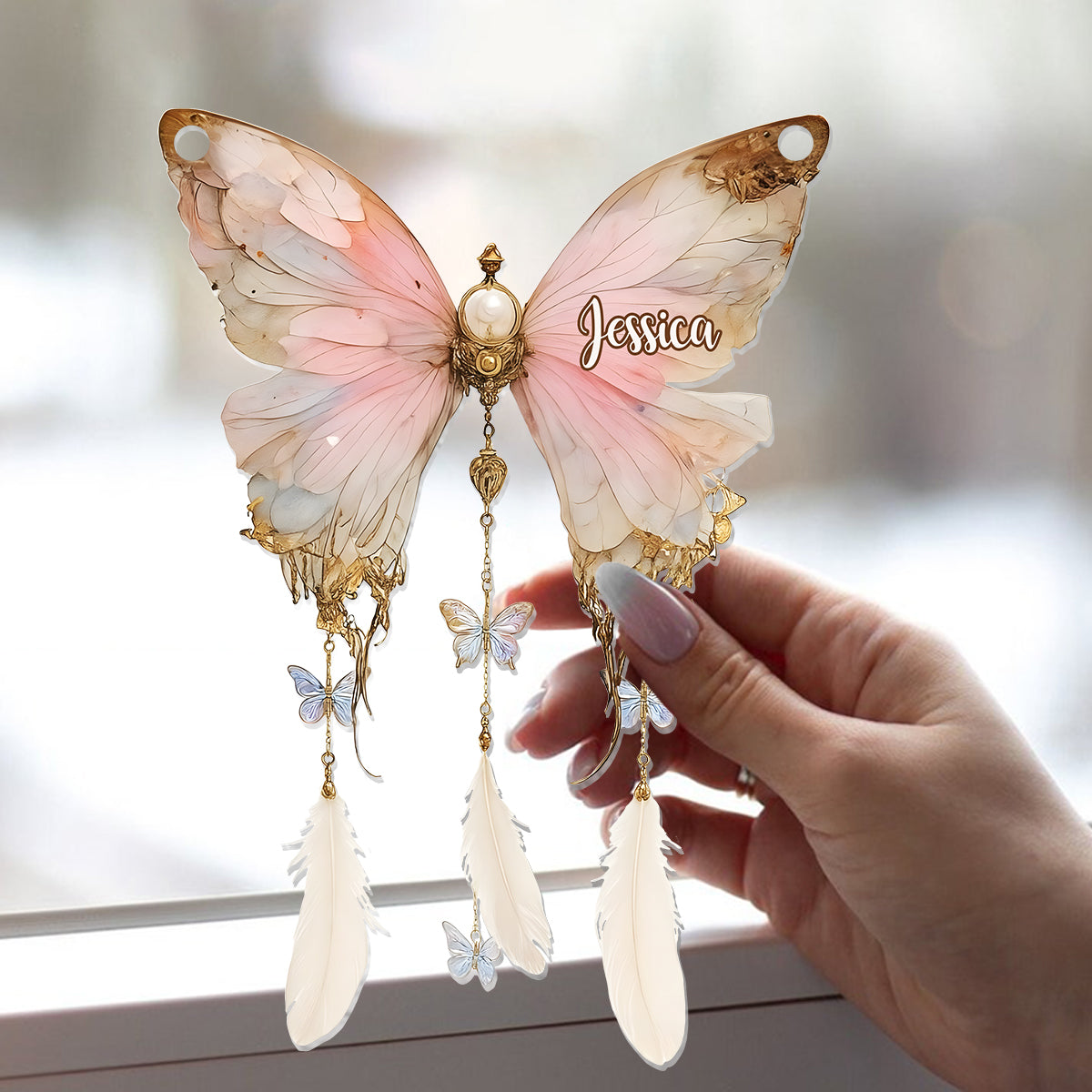 Magnifique papillon vintage - Ornement papillon personnalisé à suspendre à la fenêtre, attrape-soleil 