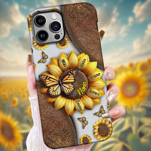 Coque de téléphone personnalisée avec motif tournesol, cadeau pour grand-mère.