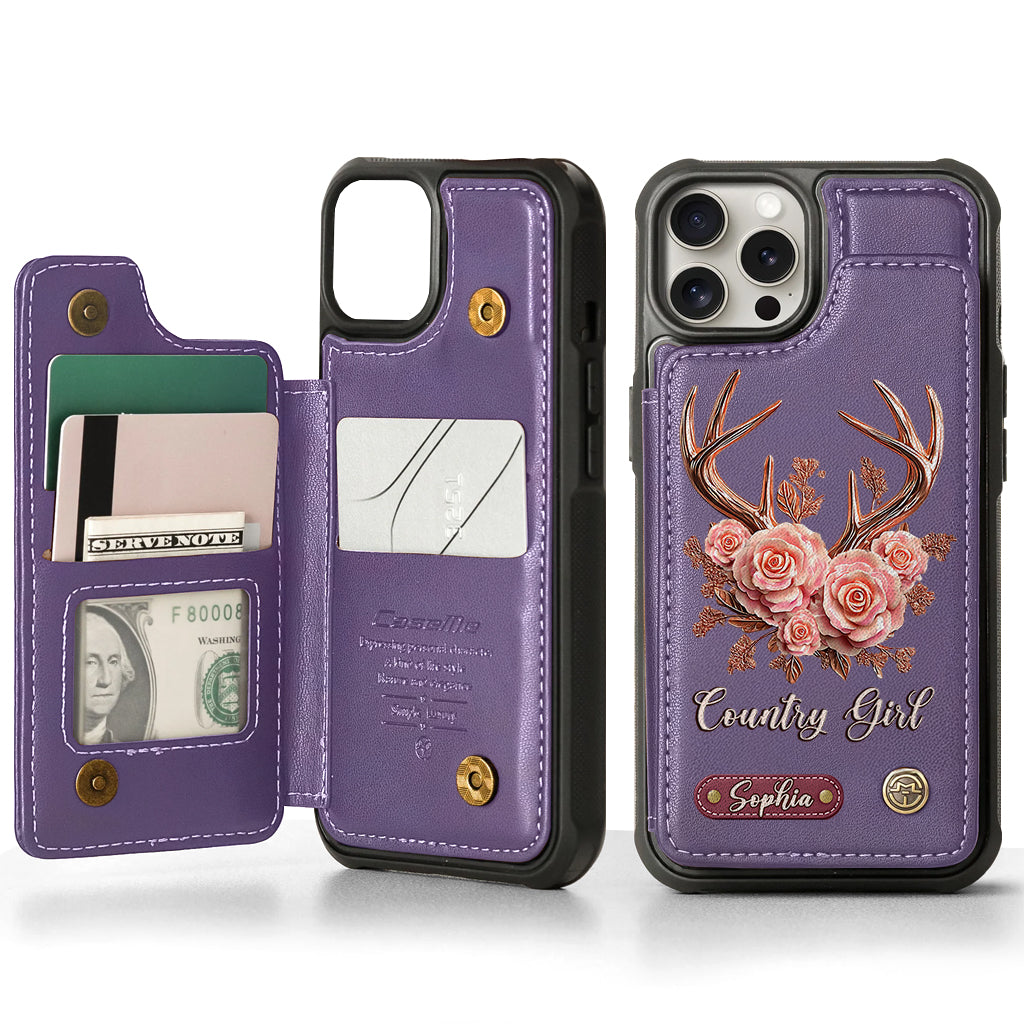 Étui portefeuille personnalisé Country Girl - Étui de téléphone à motif chasse