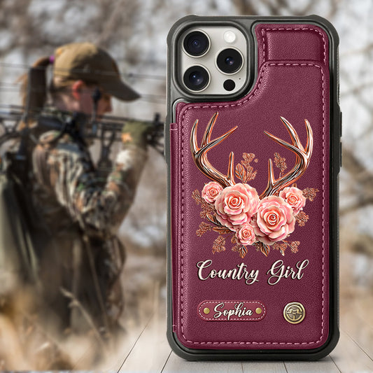 Étui portefeuille personnalisé Country Girl - Étui de téléphone à motif chasse
