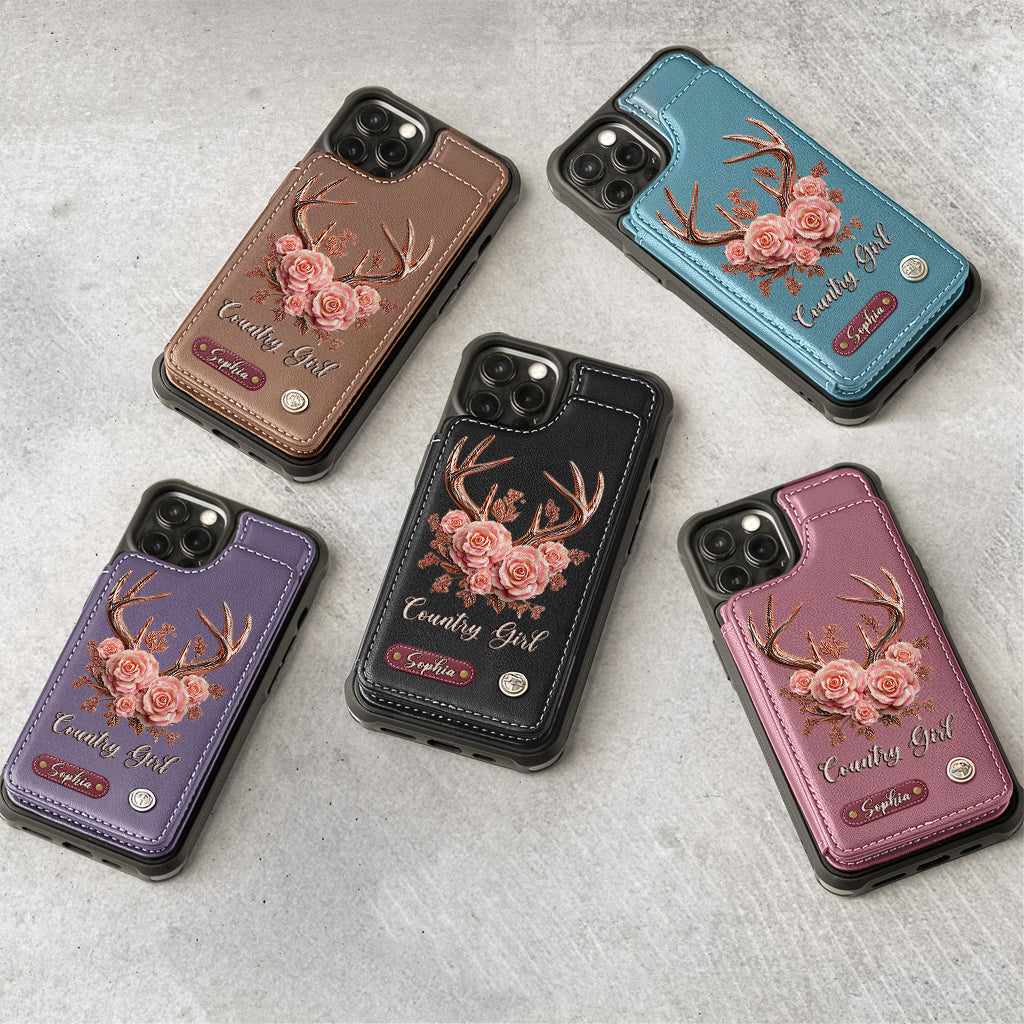 Étui portefeuille personnalisé Country Girl - Étui de téléphone à motif chasse