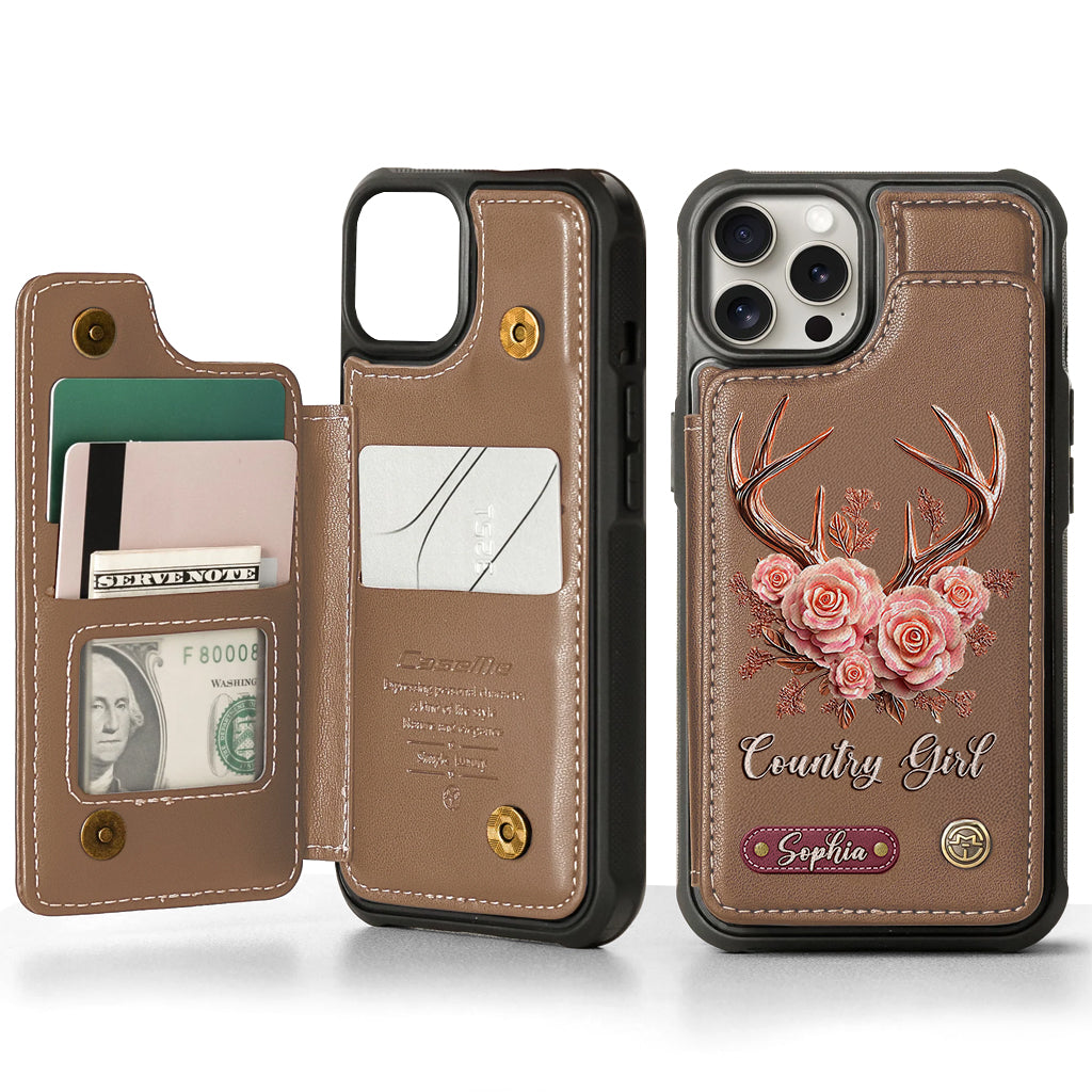 Étui portefeuille personnalisé Country Girl - Étui de téléphone à motif chasse
