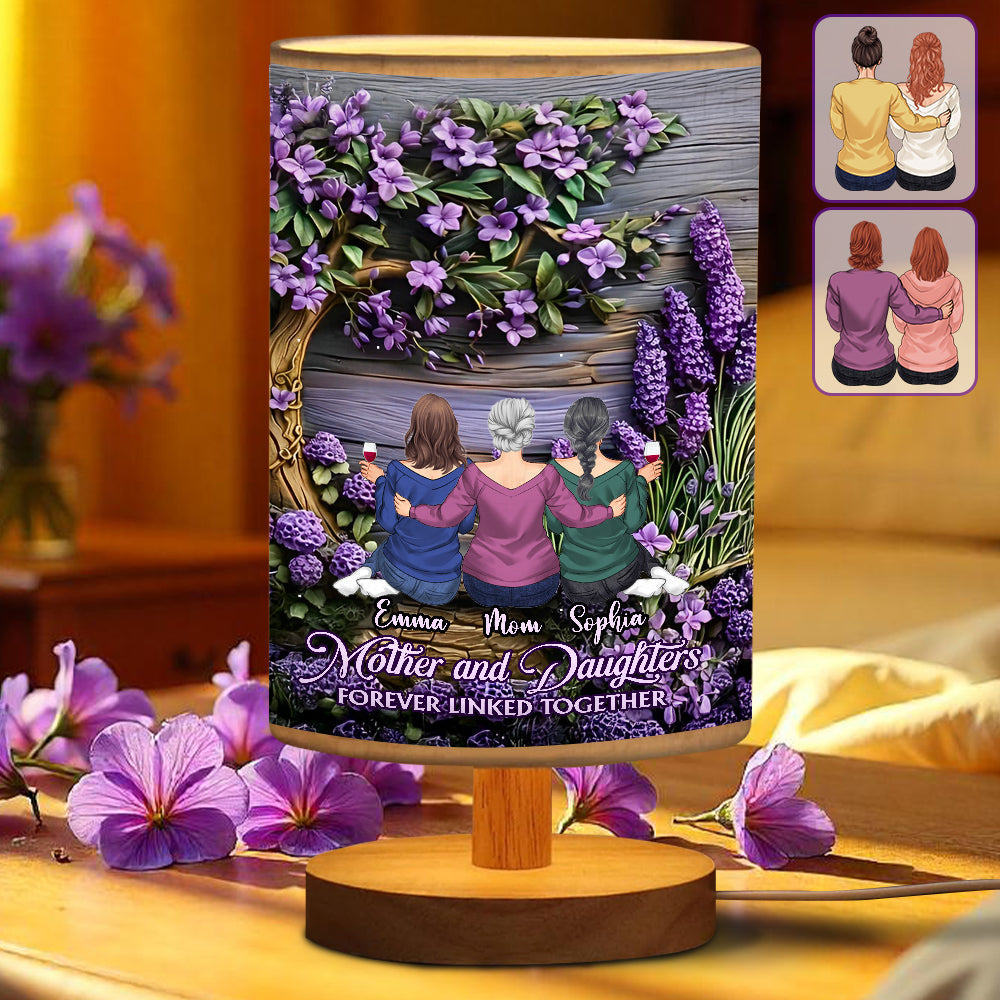 Mother And Daughters Forever Linked Together - Personalized Mother Table Lamp with Wood Base