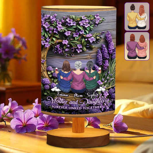 Mother And Daughters Forever Linked Together - Personalized Mother Table Lamp with Wood Base