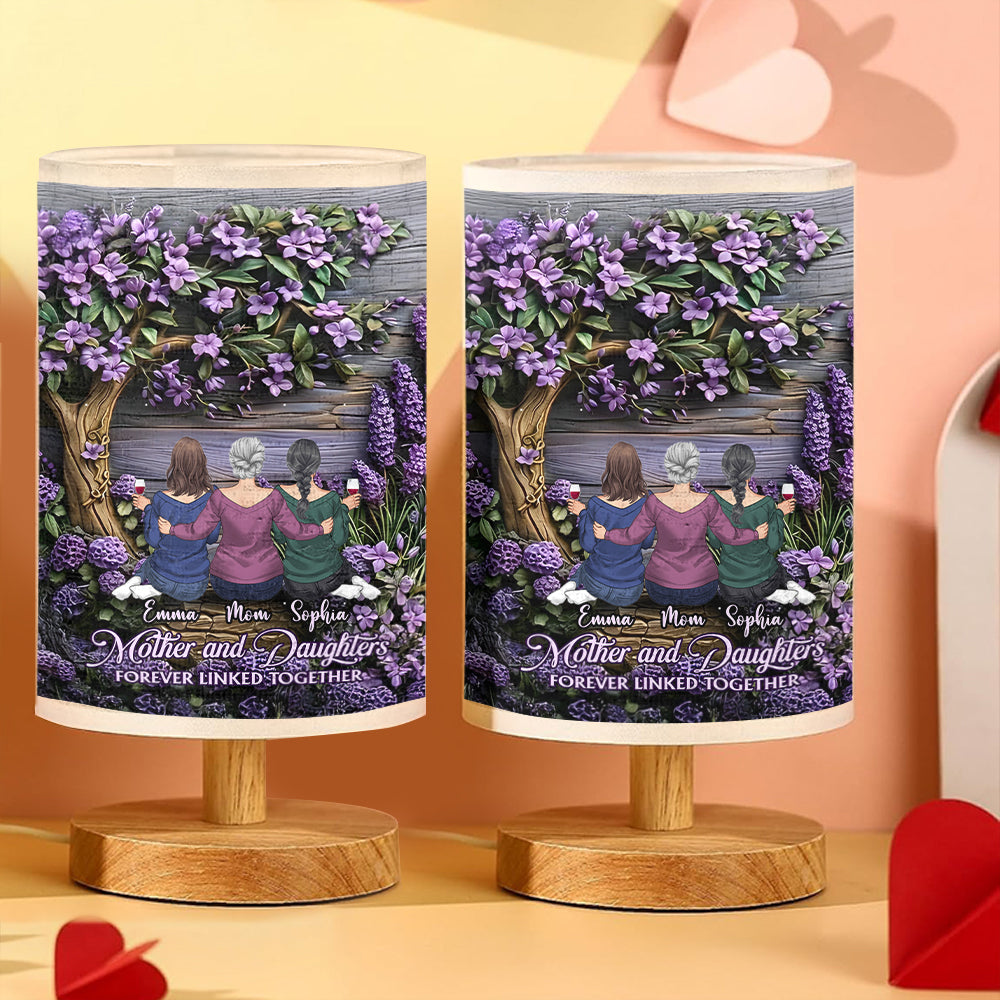 Mother And Daughters Forever Linked Together - Personalized Mother Table Lamp with Wood Base