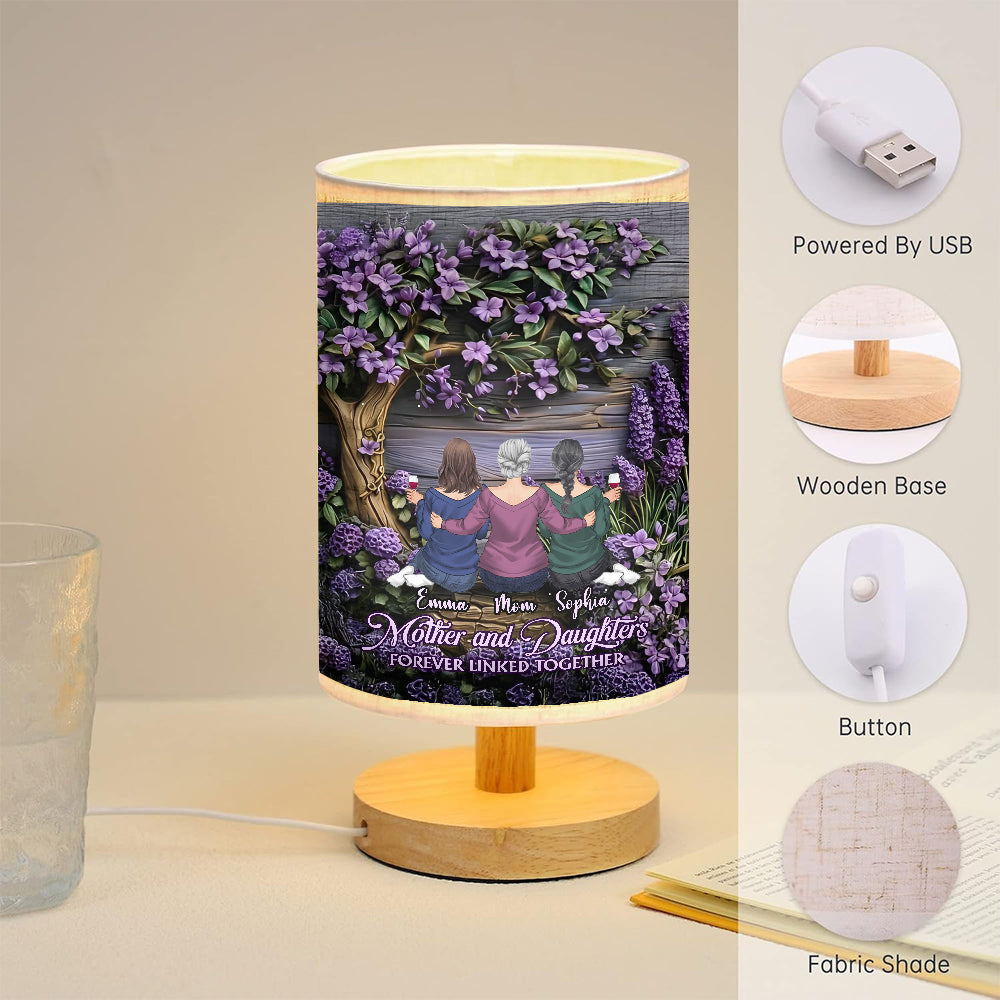 Mother And Daughters Forever Linked Together - Personalized Mother Table Lamp with Wood Base