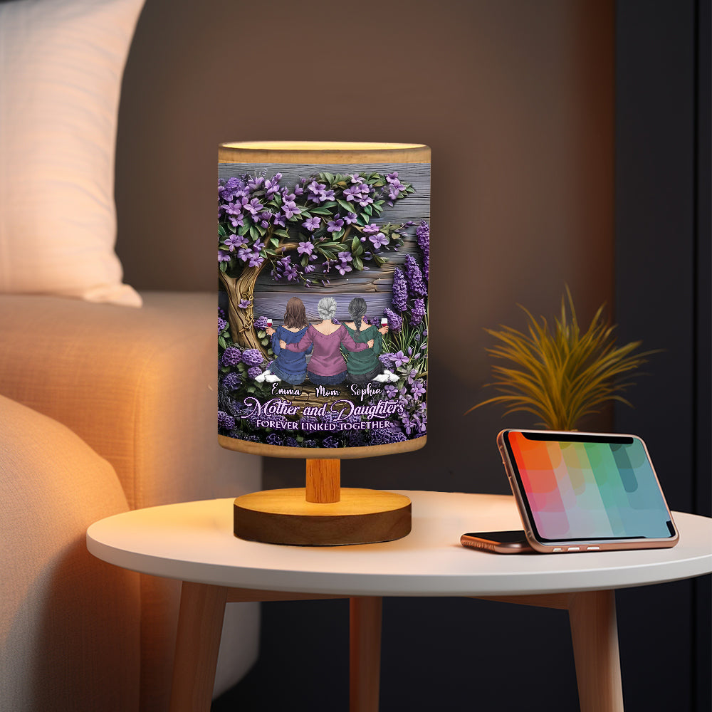 Mother And Daughters Forever Linked Together - Personalized Mother Table Lamp with Wood Base