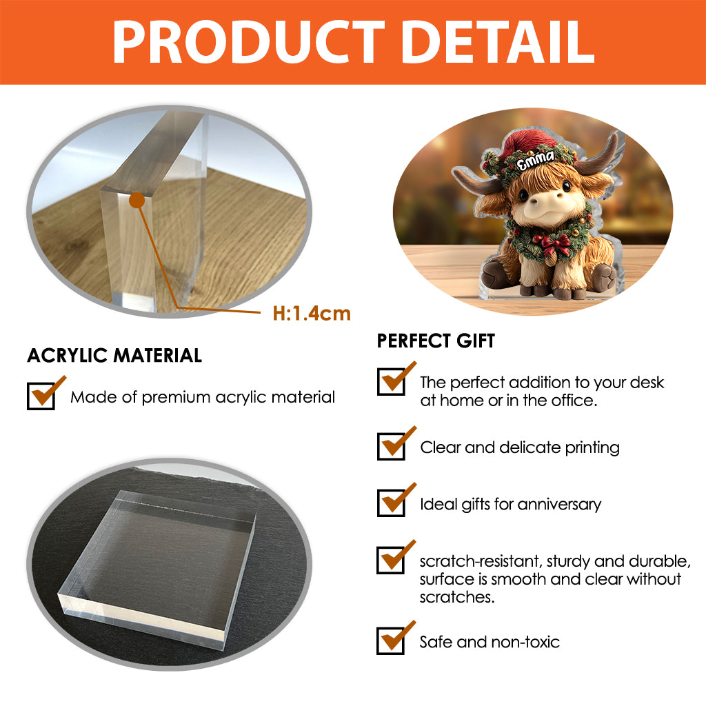 Adorable vache des Highlands - Plaque acrylique personnalisée en forme de vache des Highlands