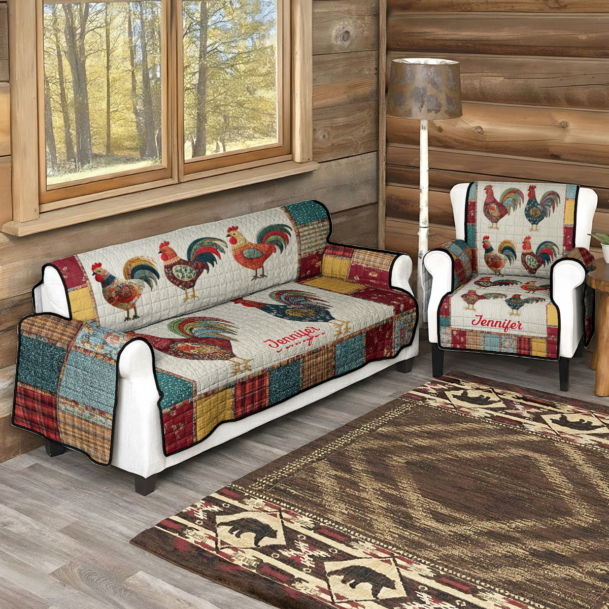 La vie à la ferme - Housse de canapé matelassée personnalisée à motif poulet