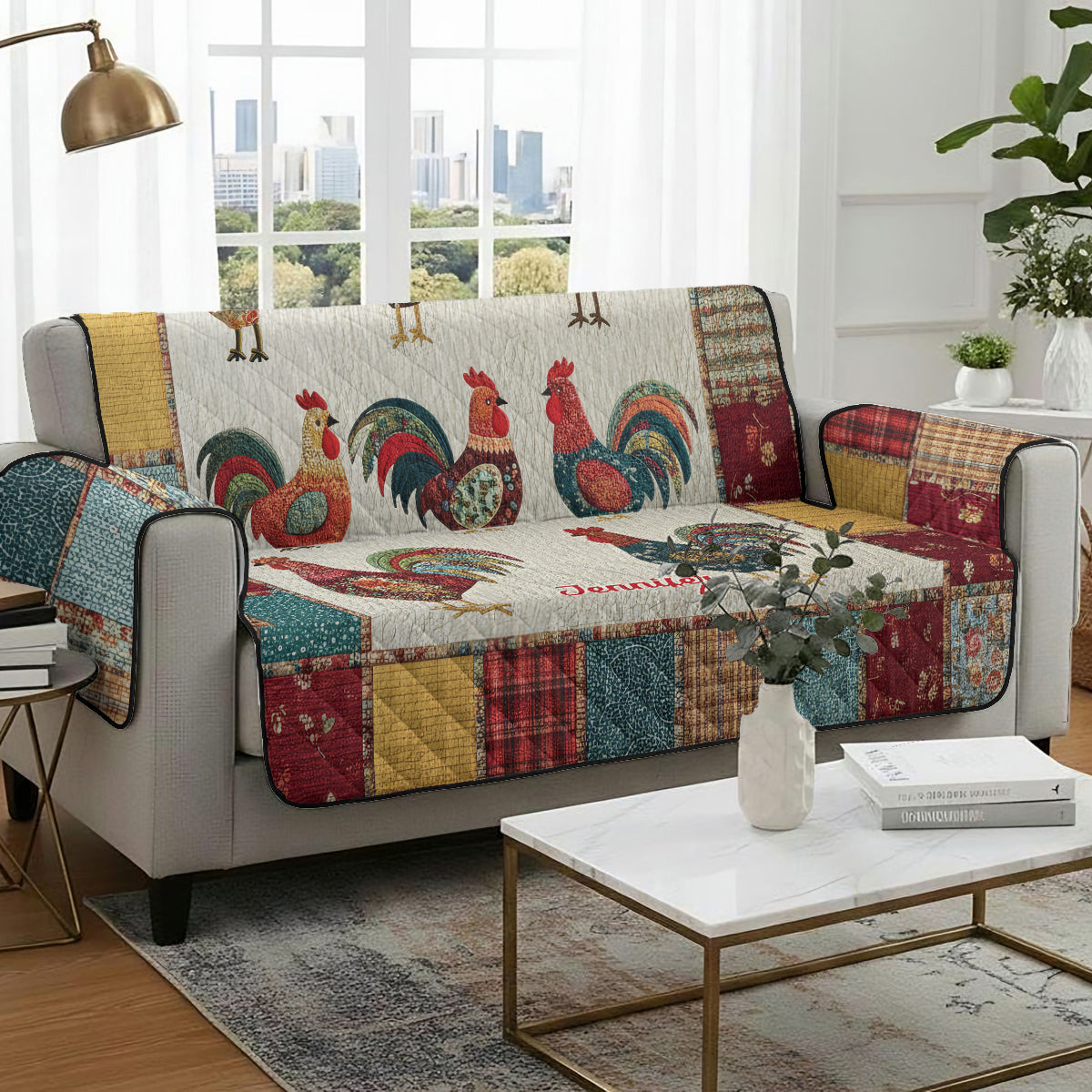 La vie à la ferme - Housse de canapé matelassée personnalisée à motif poulet