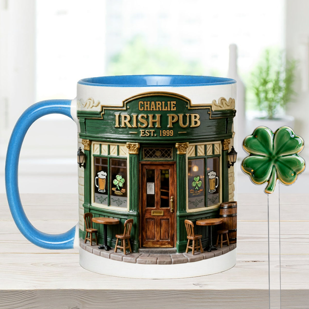 Irish Pub - Personalized Irish Set Accent Mug with Acrylic Stirrers