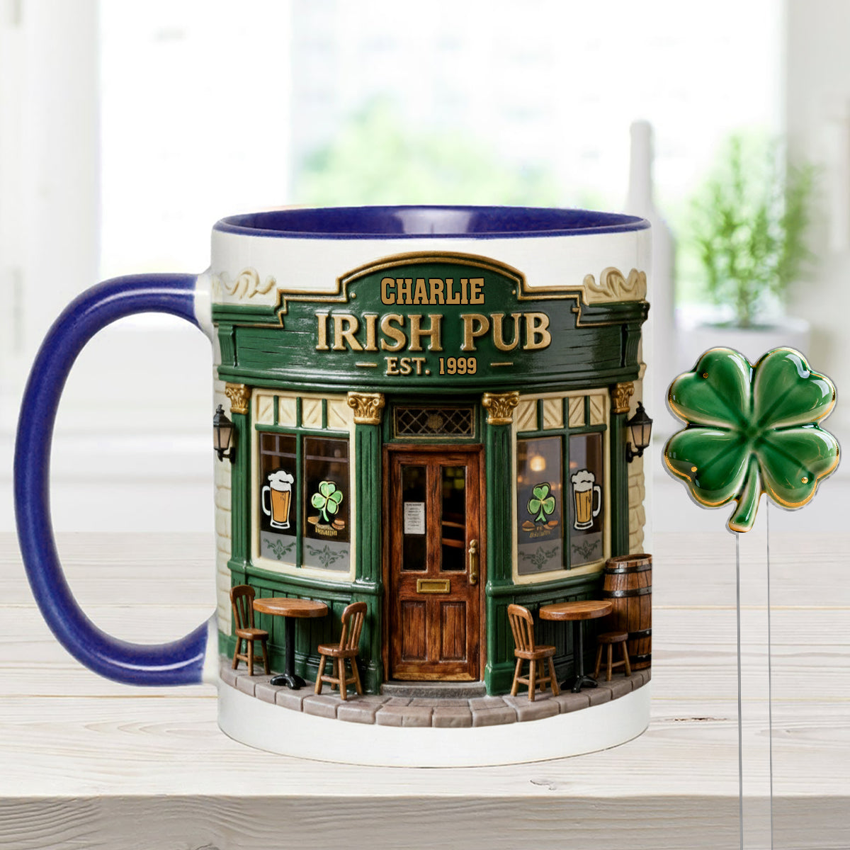 Irish Pub - Personalized Irish Set Accent Mug with Acrylic Stirrers