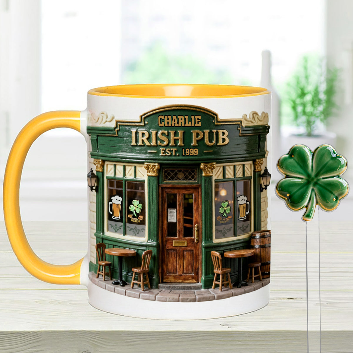 Irish Pub - Personalized Irish Set Accent Mug with Acrylic Stirrers