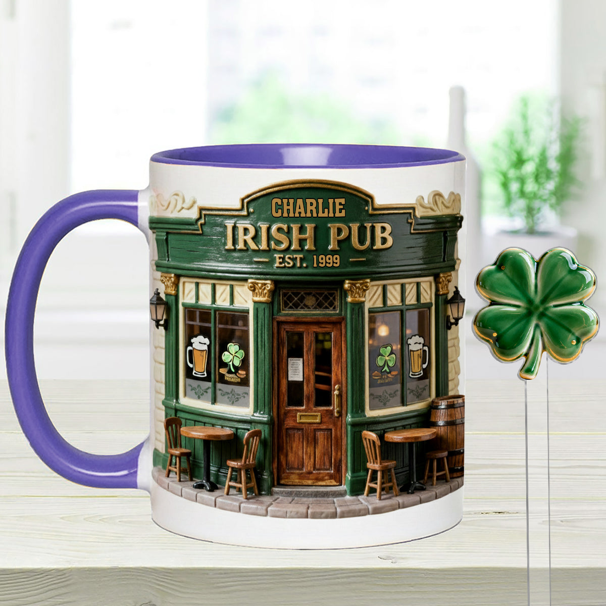 Irish Pub - Personalized Irish Set Accent Mug with Acrylic Stirrers