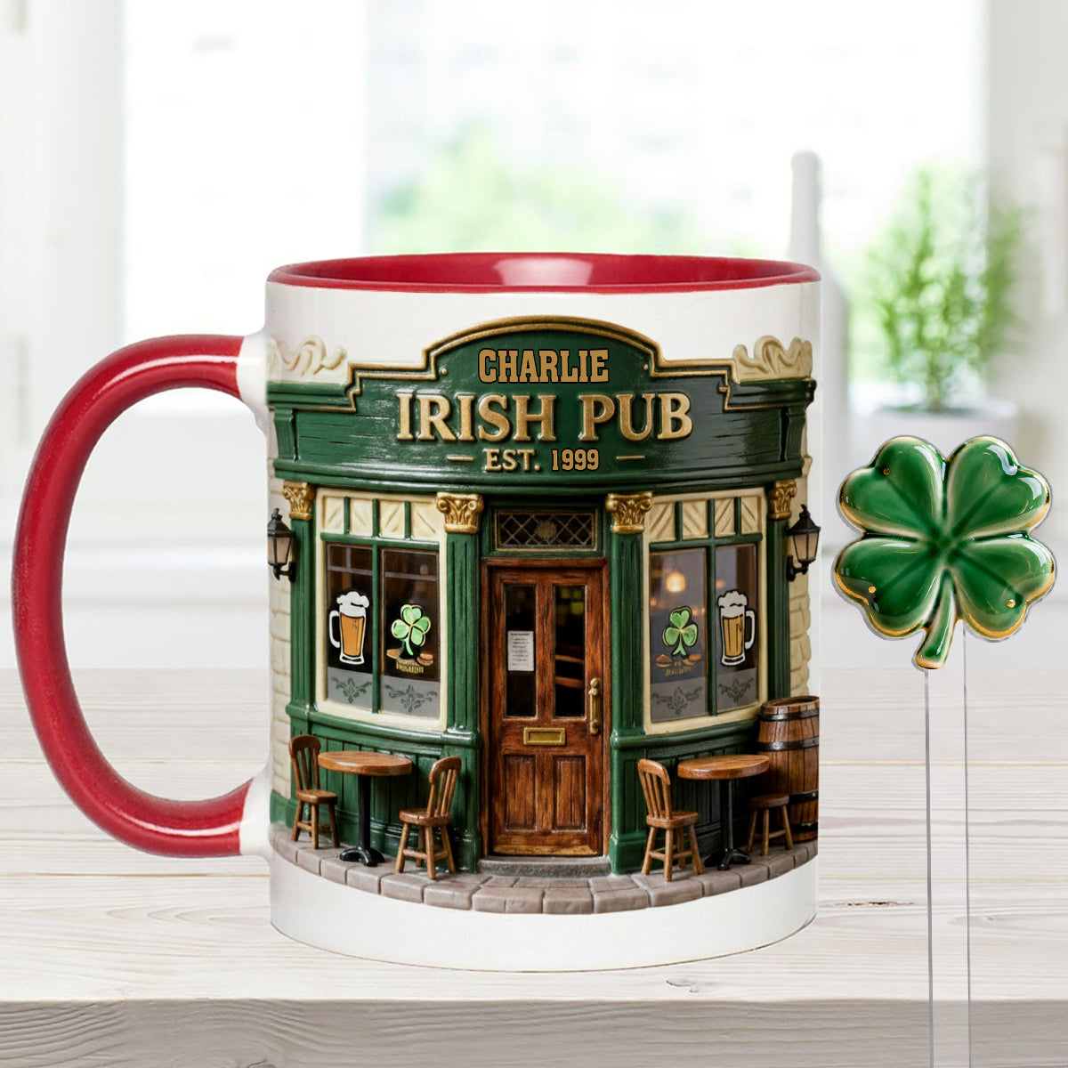 Irish Pub - Personalized Irish Set Accent Mug with Acrylic Stirrers