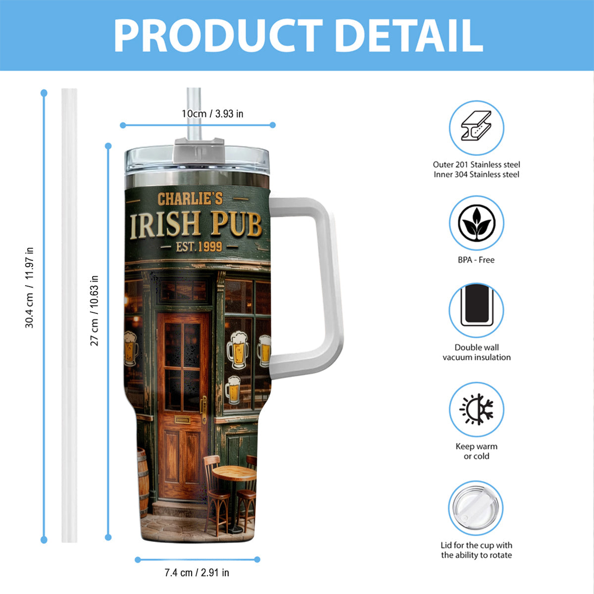 Pub irlandais - Gobelet irlandais personnalisé avec anse