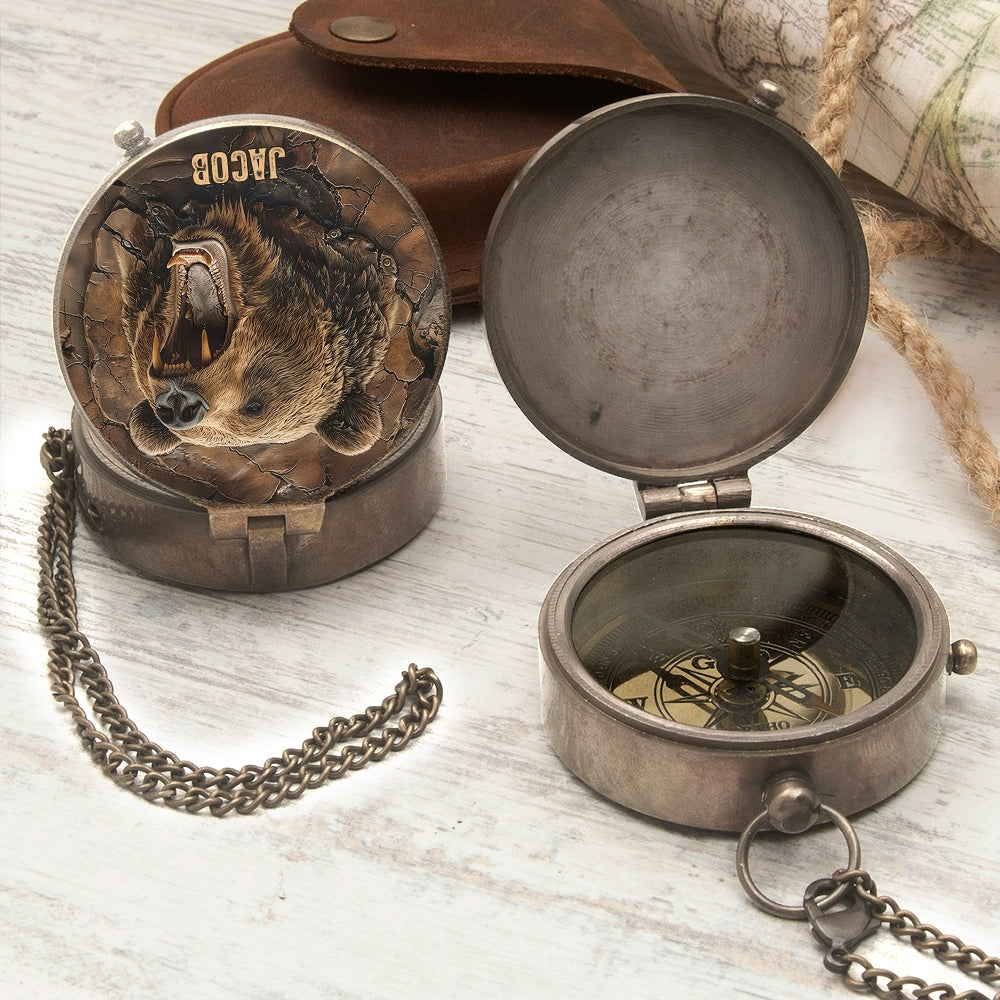 Grizzlies Roar Realistic Bear Design - Personalized Bear Compass