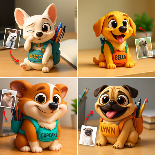 Porte-stylo mignon pour chien/chat pour bureau - Organisateur de bureau en bois personnalisé pour chien