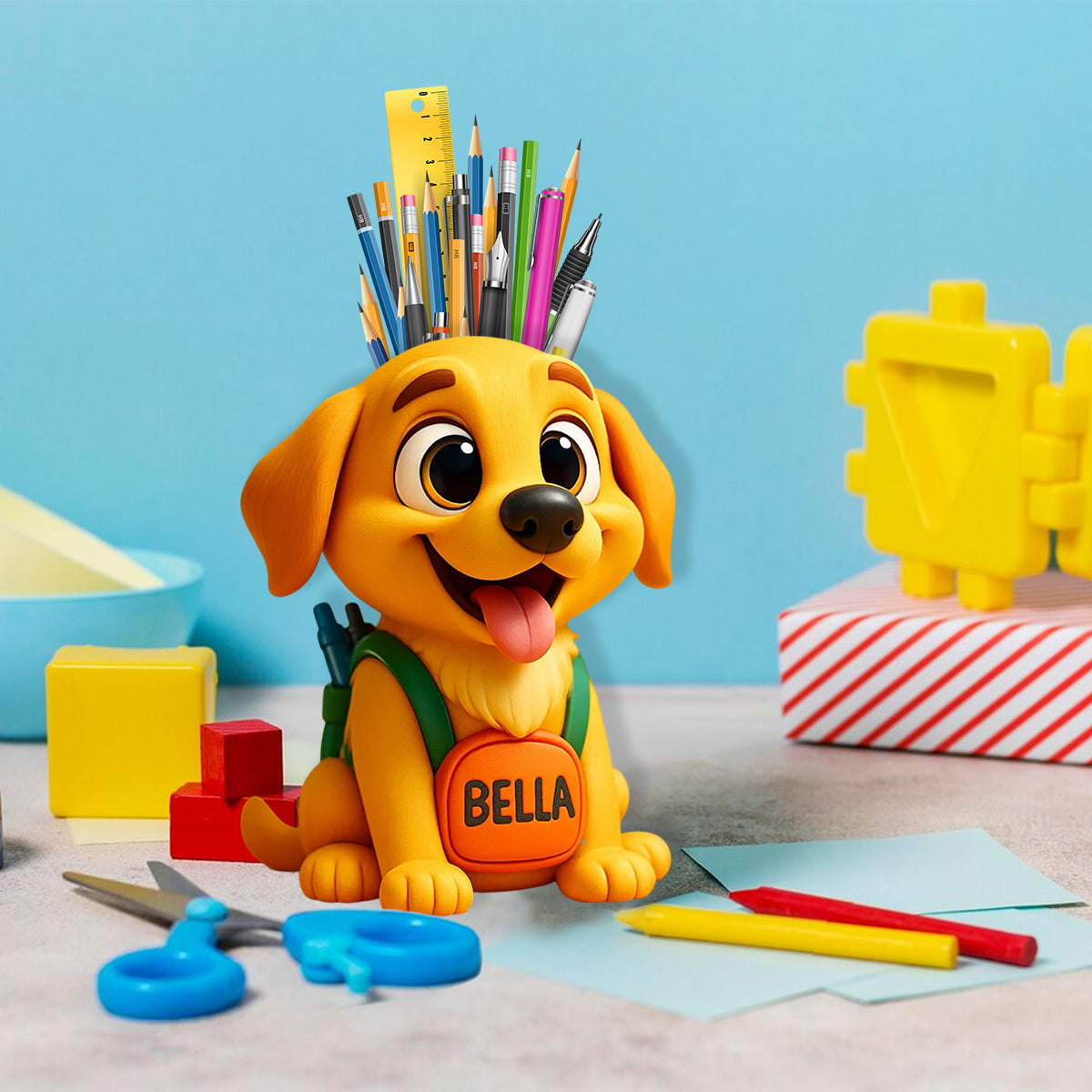 Cute Dog/ Cat Pen Holder for Desk - Personalized Dog Wooden Desk Organizer