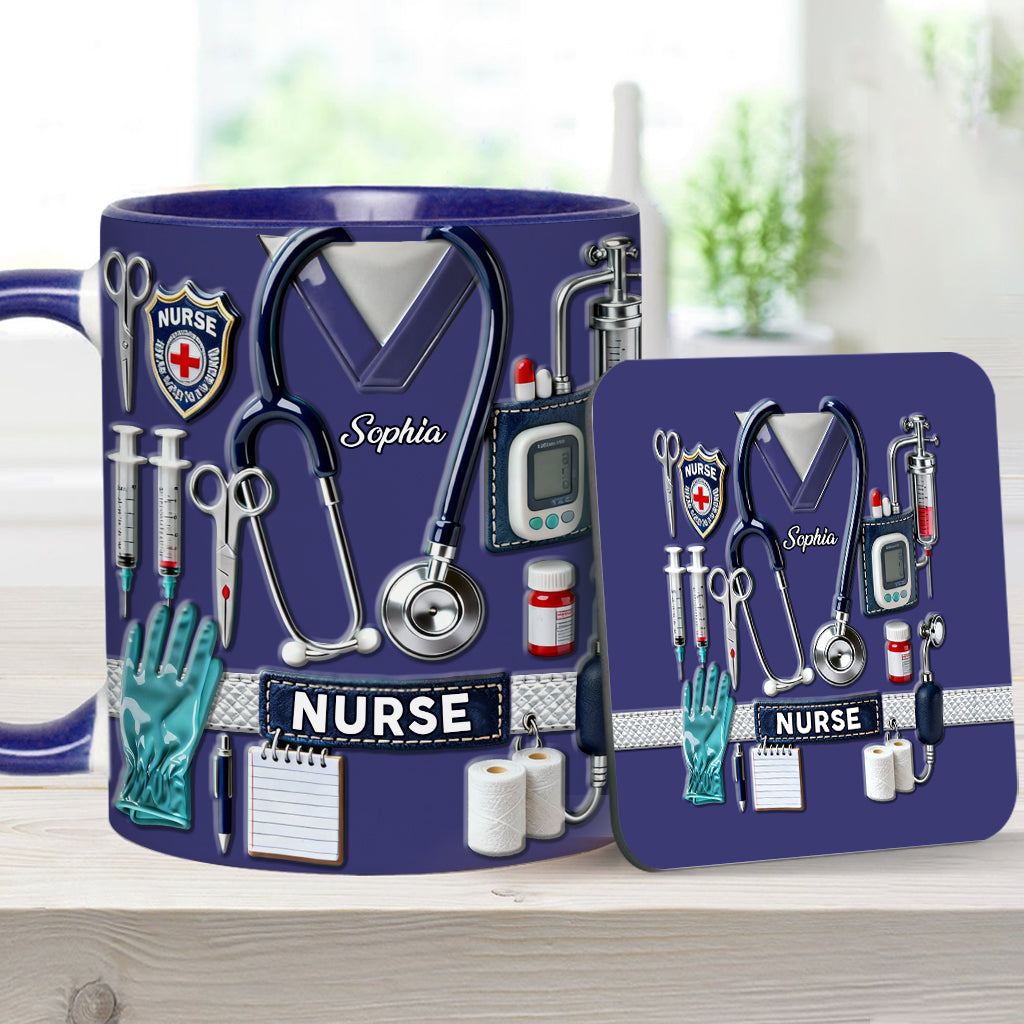 Le métier d'infirmière est un travail de cœur - Mug et sous-verre personnalisés « Infirmière »