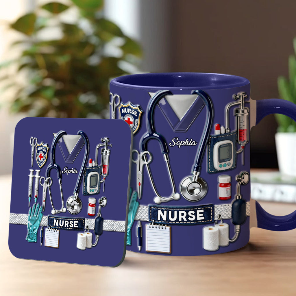 Le métier d'infirmière est un travail de cœur - Mug et sous-verre personnalisés « Infirmière »