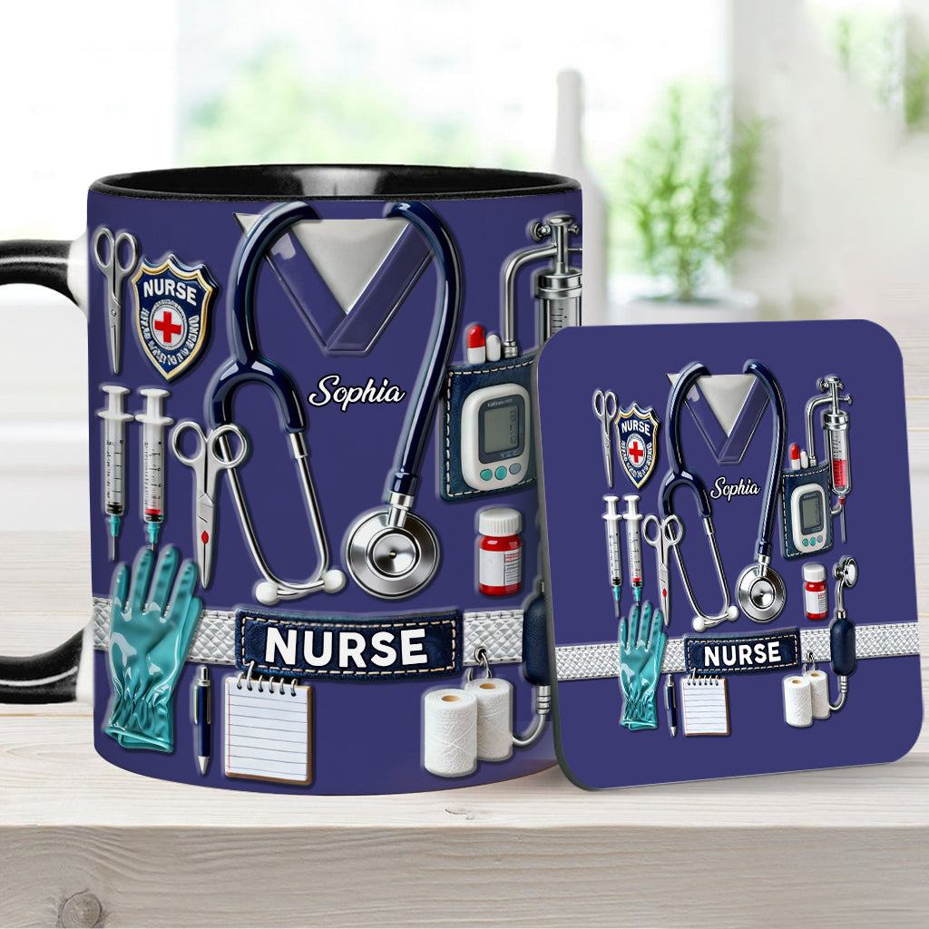 Le métier d'infirmière est un travail de cœur - Mug et sous-verre personnalisés « Infirmière »