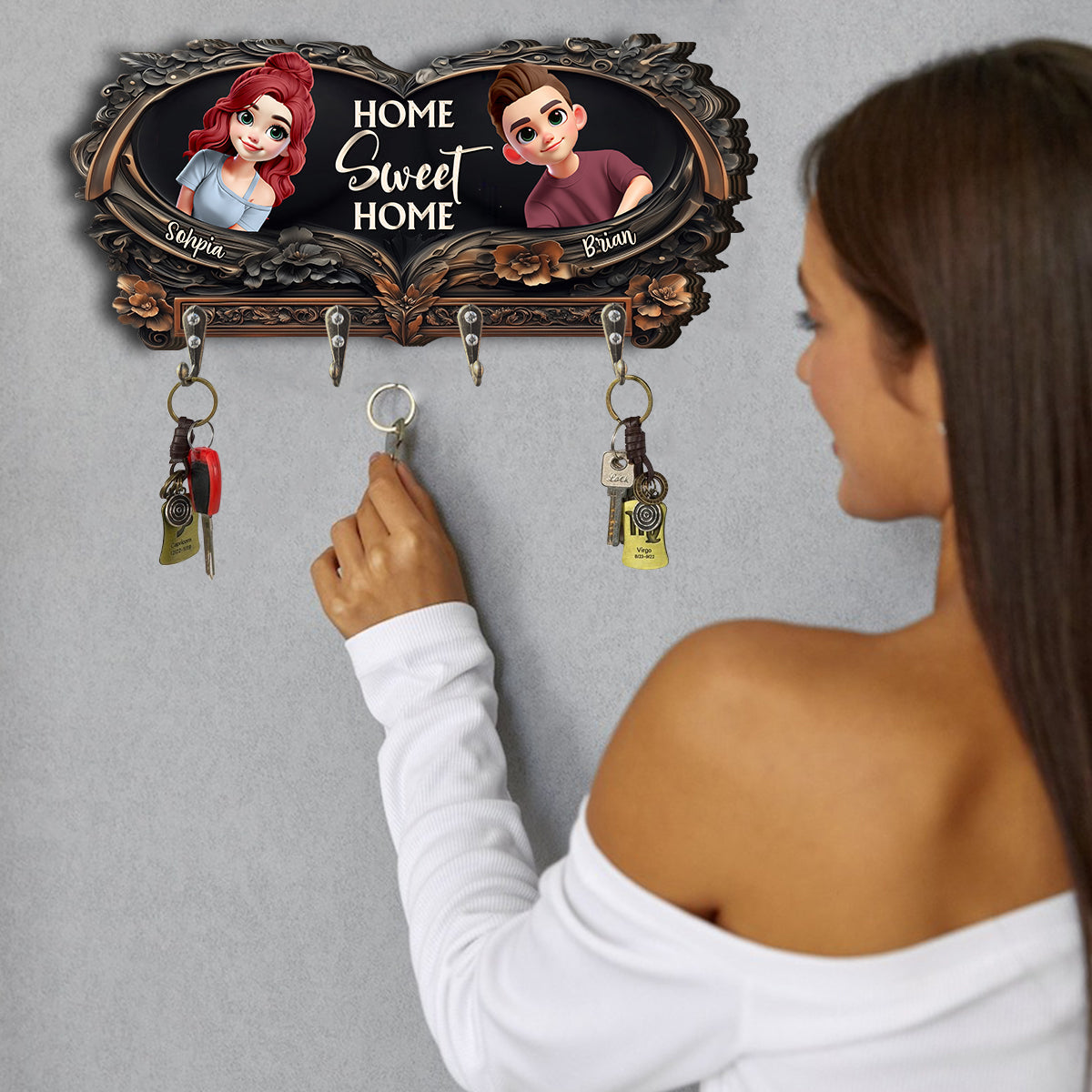 Home Sweet Home - Personalized Couple Custom Shaped Key Rack