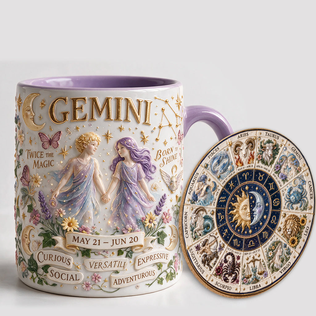 Custom Zodiac Mug Set - Personalized Horoscope Accent Mug & Shaped Coaster