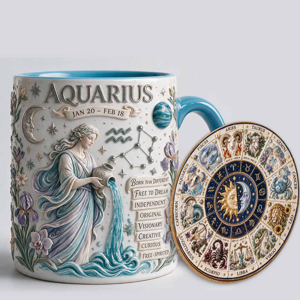 Custom Zodiac Mug Set - Personalized Horoscope Accent Mug & Shaped Coaster