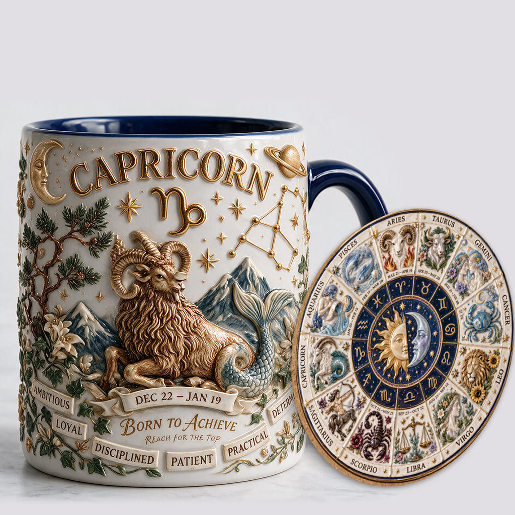 Custom Zodiac Mug Set - Personalized Horoscope Accent Mug & Shaped Coaster