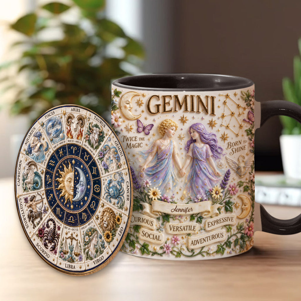 Custom Zodiac Mug Set - Personalized Horoscope Accent Mug & Shaped Coaster