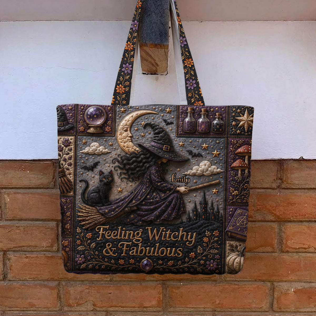 Feeling Witchy & Fabulous - Personalized Witch Quilted Tote Bag