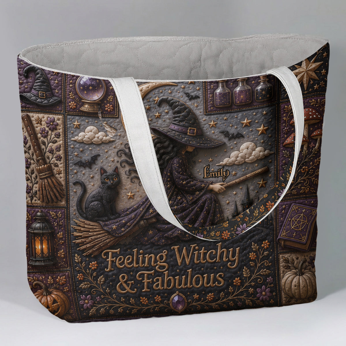 Feeling Witchy & Fabulous - Personalized Witch Quilted Tote Bag