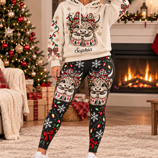 Vache des Highlands de Noël - Sweat à capuche et leggings personnalisés