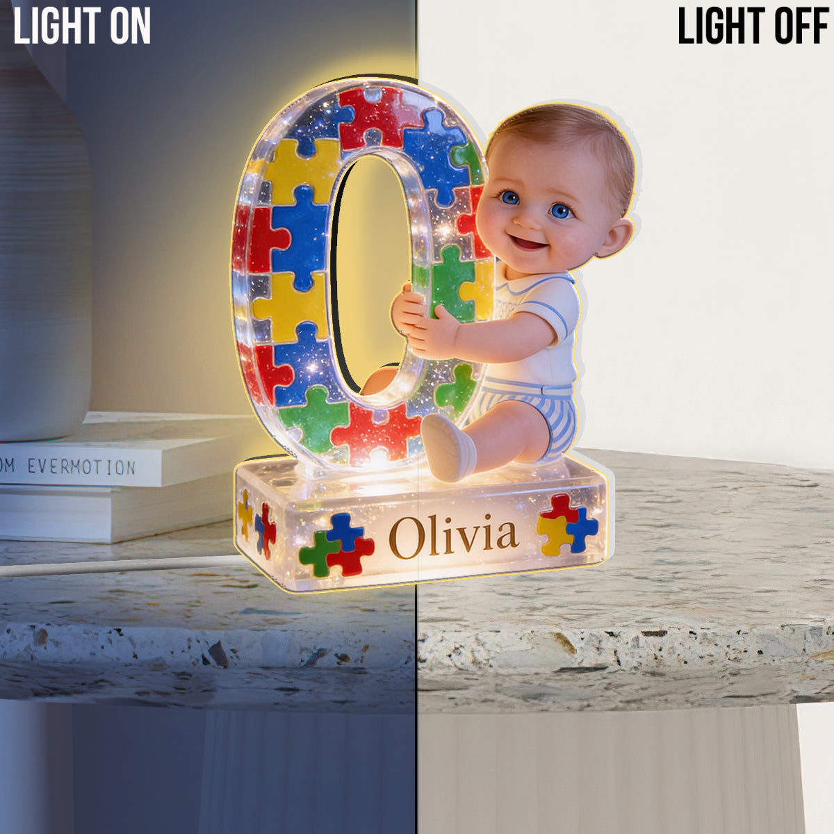 Autism Letter - Personalized Autism Awareness Acrylic LED Night Light